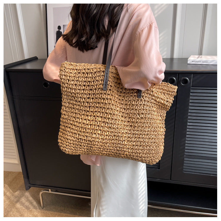Straw Woven Beach Tote Bag – Large Capacity Casual Shoulder Handbag for Women