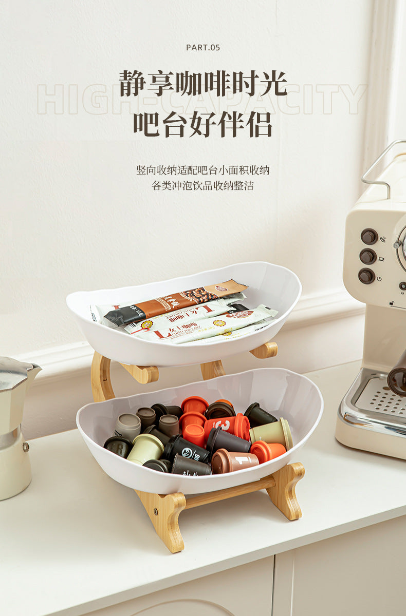 Imitation Wood Grain Household Cross-Border Multi-Layer Household Living Room Fruit Plate Candy Fruit Plate Three-Layer Double-Layer Plastic Rack Fruit Plate