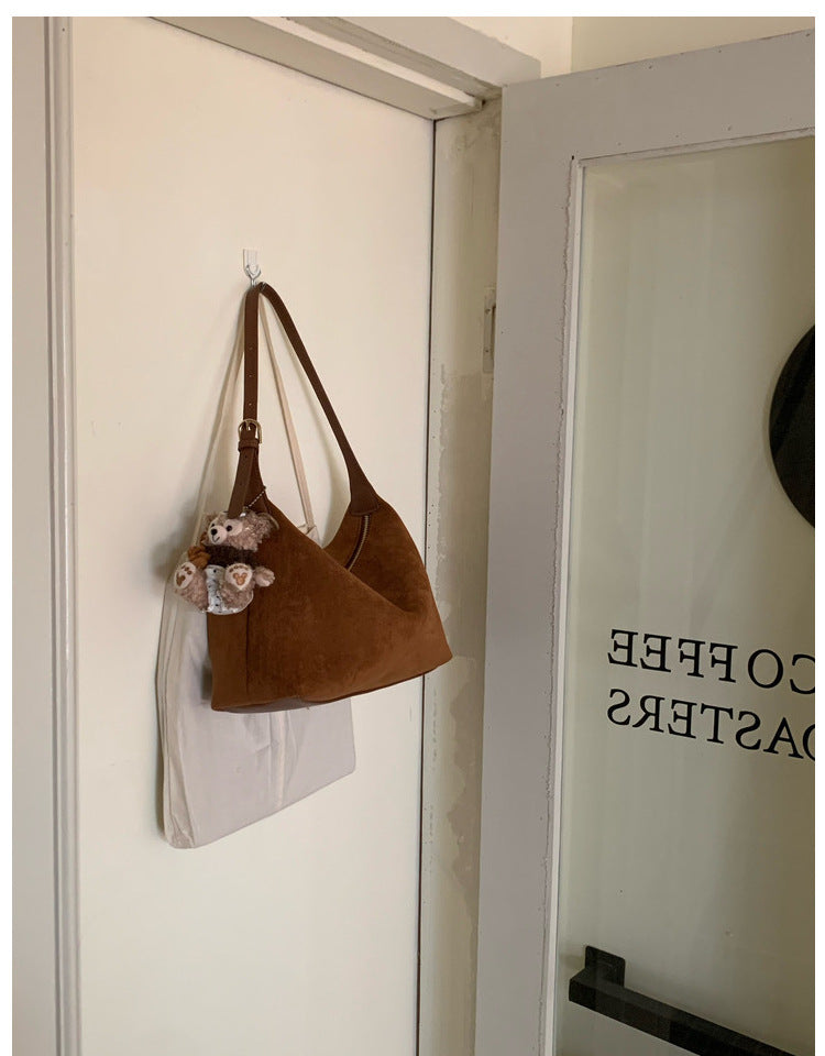 Vintage Faux Suede Hobo Bag – Soft Chamois Leather Shoulder Crossbody Bag for Women