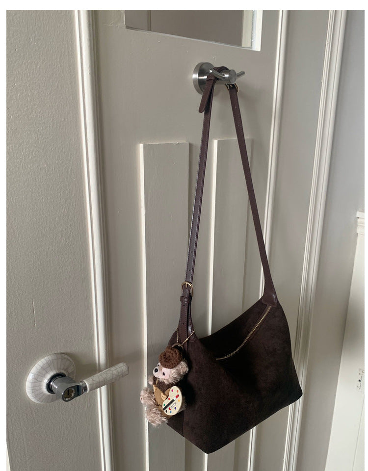 Vintage Faux Suede Hobo Bag – Soft Chamois Leather Shoulder Crossbody Bag for Women
