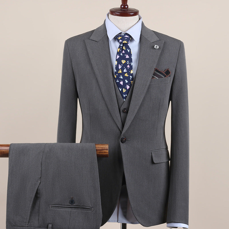 Men's One-Button Three-Piece Tuxedo Suit — Wedding, Groomsman & Business Formal
