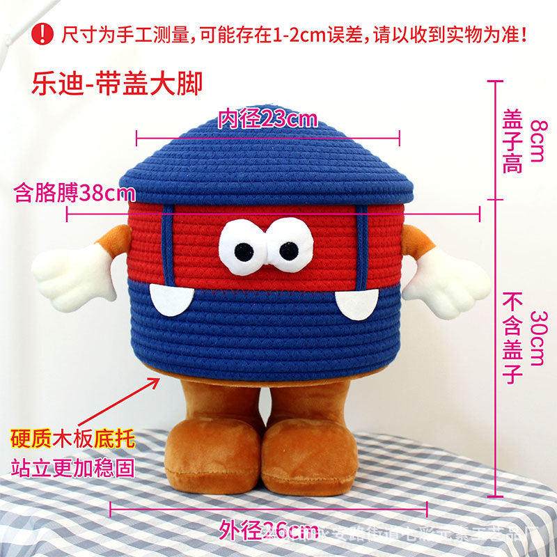 Cartoon Bigfoot Monster Storage Basket — Large Dopamine Lamb Velvet Cute Organizer