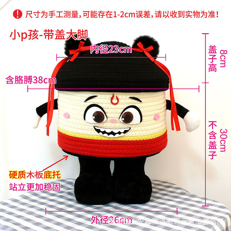 Cartoon Bigfoot Monster Storage Basket — Large Dopamine Lamb Velvet Cute Organizer