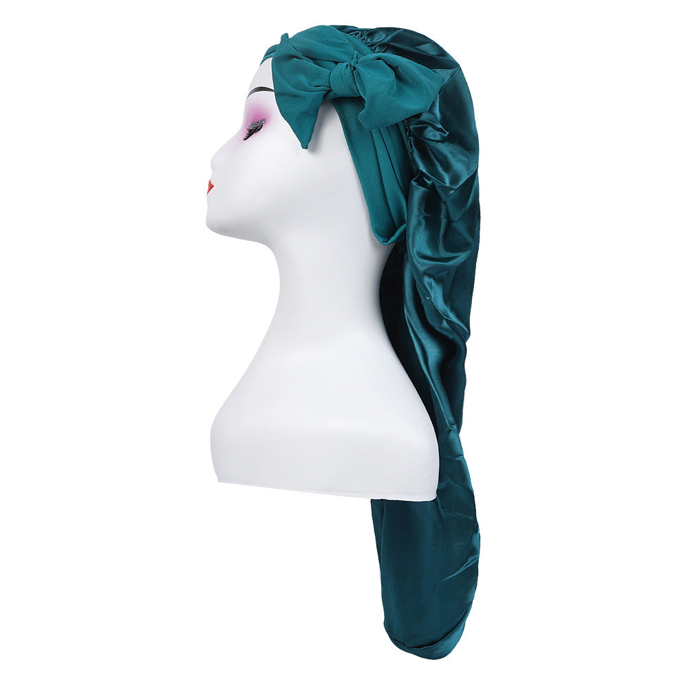 Women's Satin Ribbon Long Nightcap — Hairdressing Shower & Hair Care Turban Hat