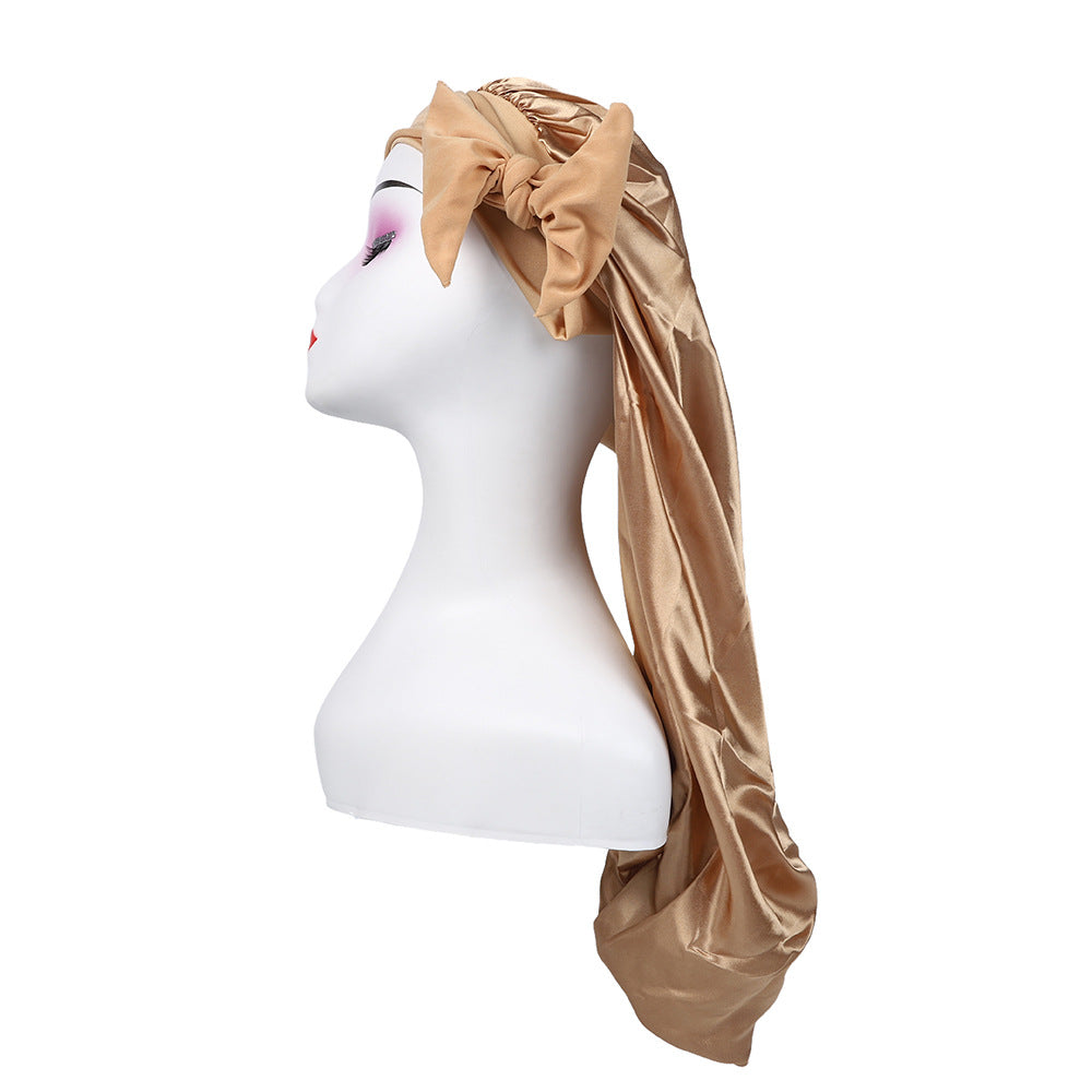 Women's Satin Ribbon Long Nightcap — Hairdressing Shower & Hair Care Turban Hat