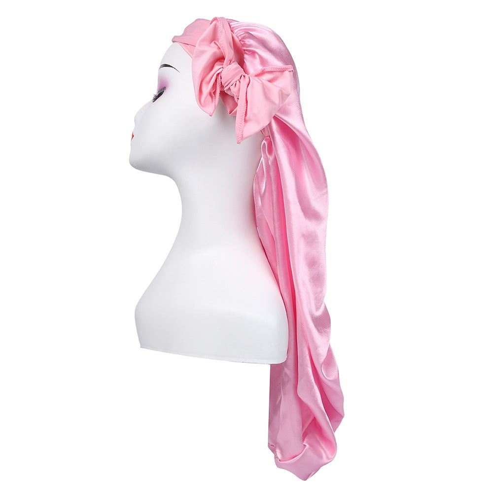 Women's Satin Ribbon Long Nightcap — Hairdressing Shower & Hair Care Turban Hat