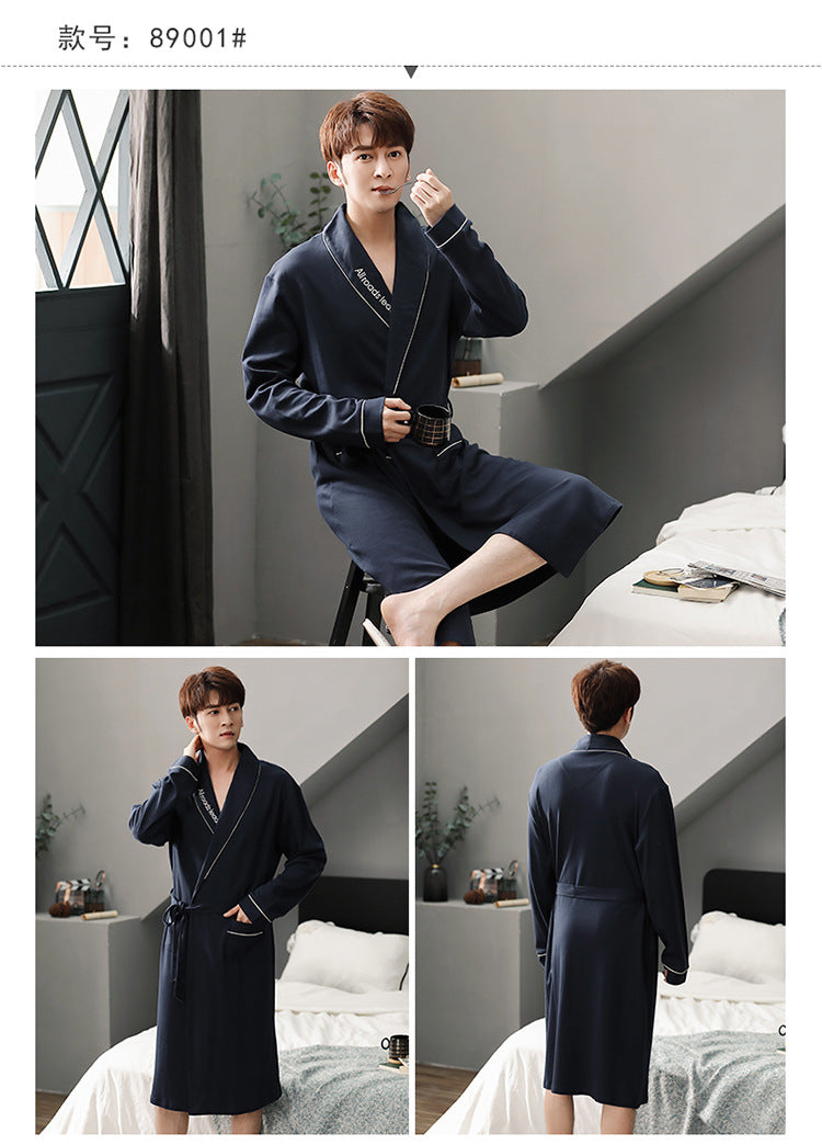 Men's Pure Cotton Plaid Kimono Robe | Long Bathrobe Dressing Gown M-4XL