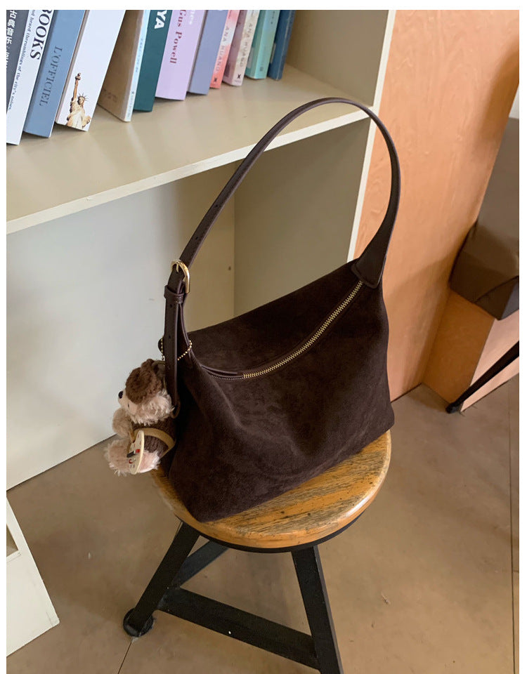 Vintage Faux Suede Hobo Bag – Soft Chamois Leather Shoulder Crossbody Bag for Women