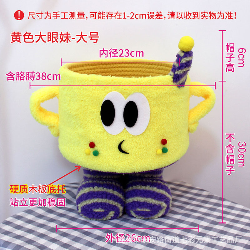 Cartoon Bigfoot Monster Storage Basket — Large Dopamine Lamb Velvet Cute Organizer