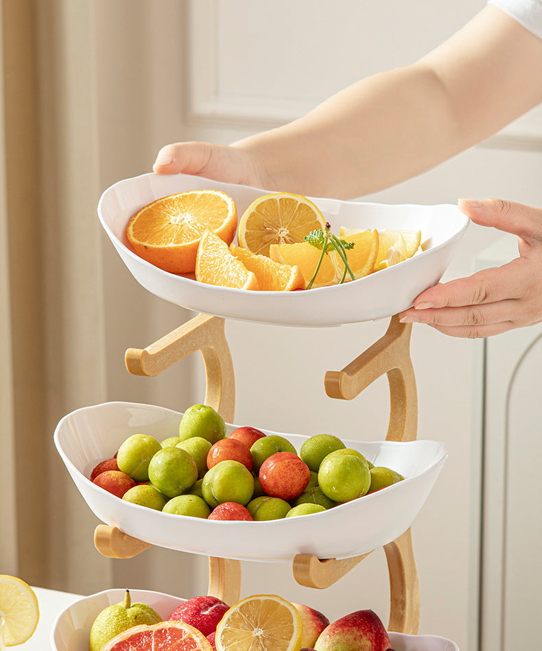 Imitation Wood Grain Household Cross-Border Multi-Layer Household Living Room Fruit Plate Candy Fruit Plate Three-Layer Double-Layer Plastic Rack Fruit Plate