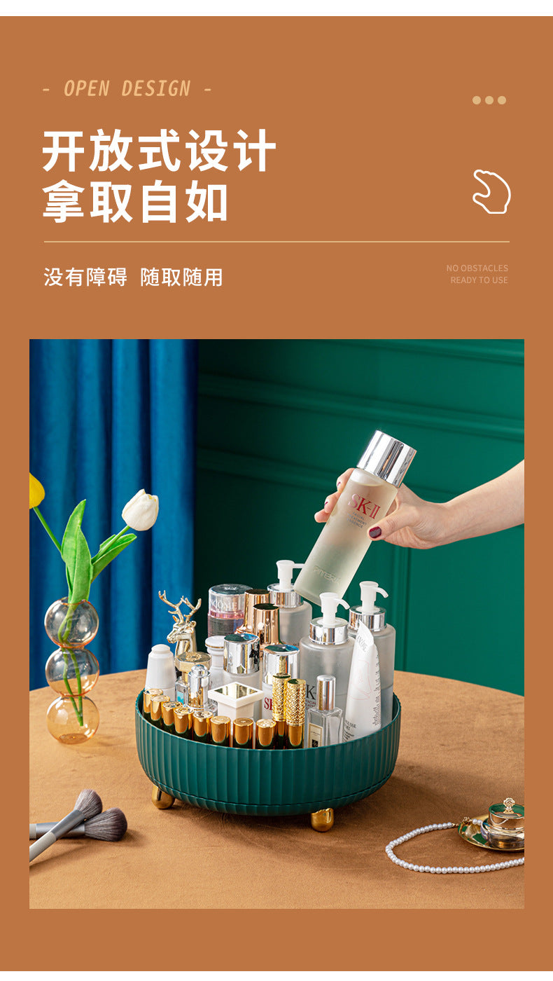 Household Rotating Desktop Storage Box Storage Skin Care Product Storage Rack Dressing Table Plastic Storage Kitchen Living Room Bedroom