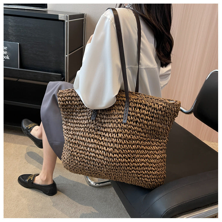 Straw Woven Beach Tote Bag – Large Capacity Casual Shoulder Handbag for Women