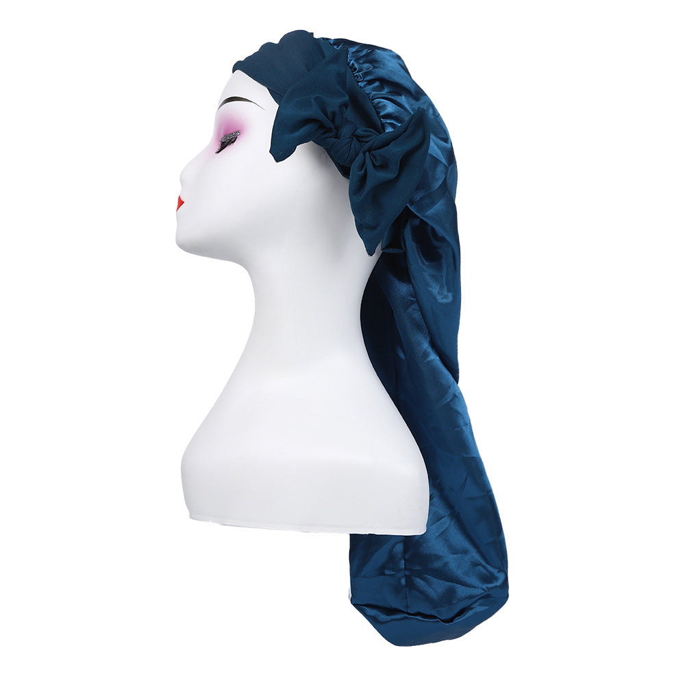 Women's Satin Ribbon Long Nightcap — Hairdressing Shower & Hair Care Turban Hat