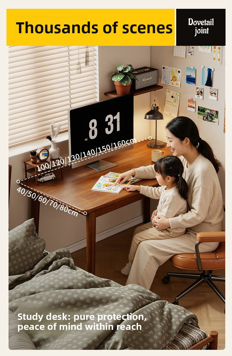 All Solid Wood Desk — L-Shape Pine Computer Desk with Bookshelf | Wall-Mounted Study Table