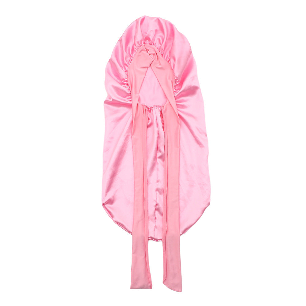 Amazon's New Women's Ribbon Long Hat Satin Nightcap Hairdressing Shower Cap Hair Care Cap Long Tail Turban Hat