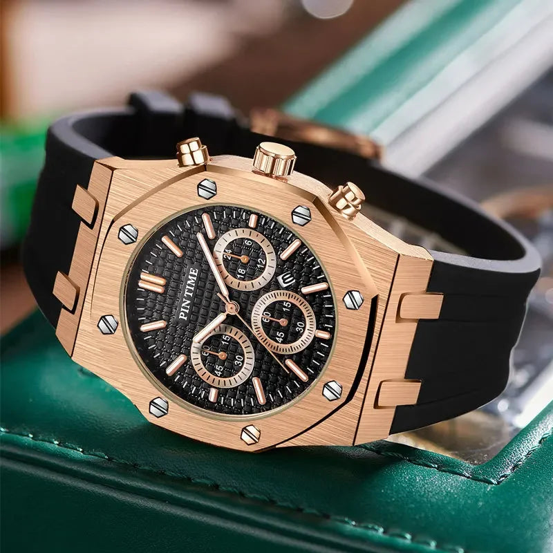 Men's Three-Dial Sports Watch — Multi-Function, Waterproof, Fashion Casual