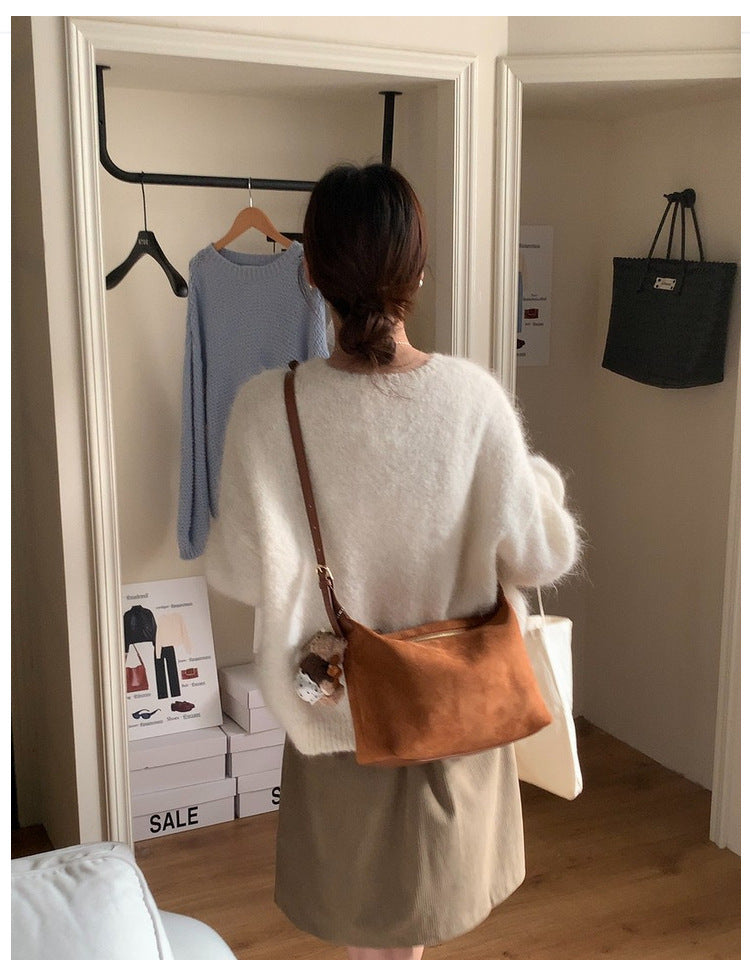 Vintage Faux Suede Hobo Bag – Soft Chamois Leather Shoulder Crossbody Bag for Women