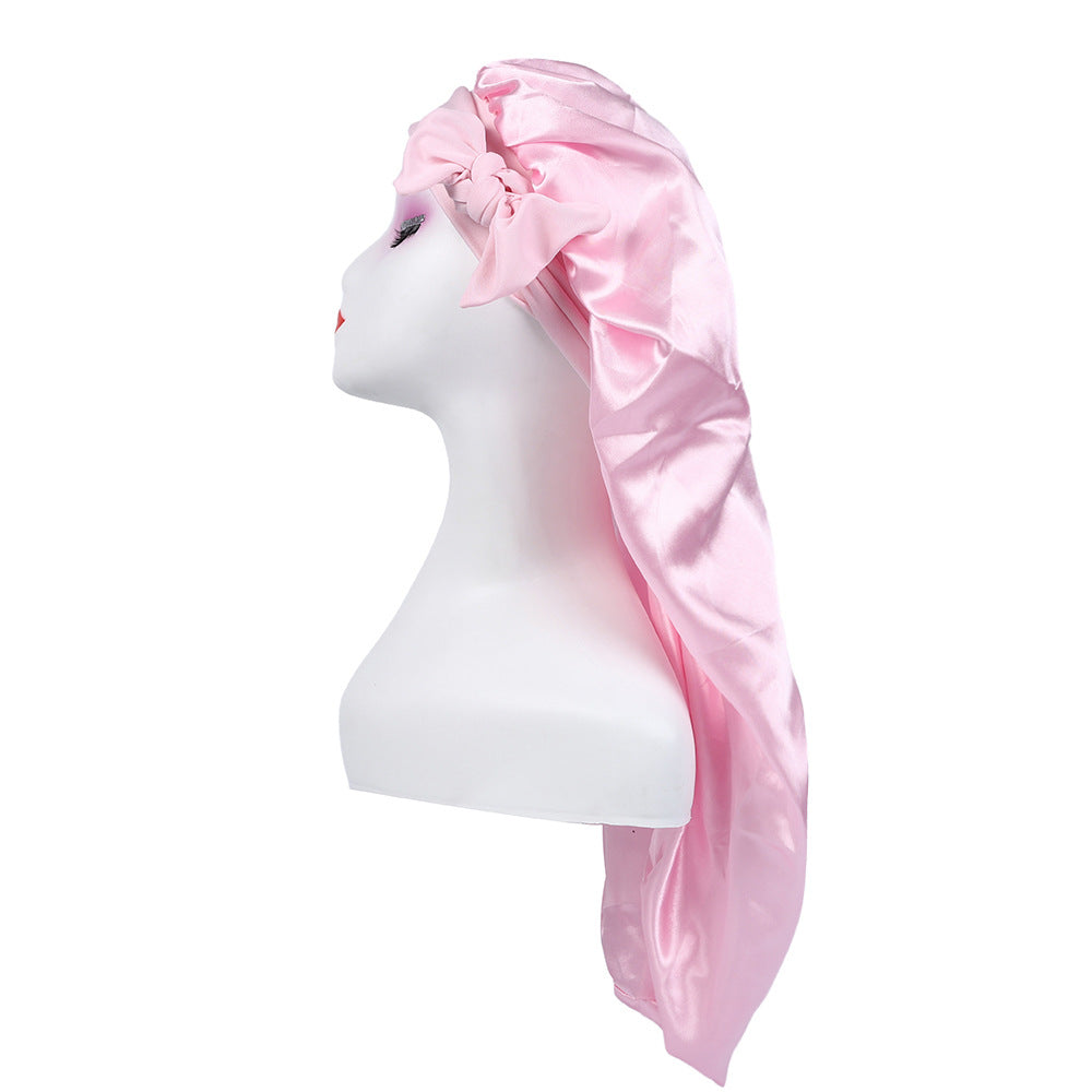 Women's Satin Ribbon Long Nightcap — Hairdressing Shower & Hair Care Turban Hat