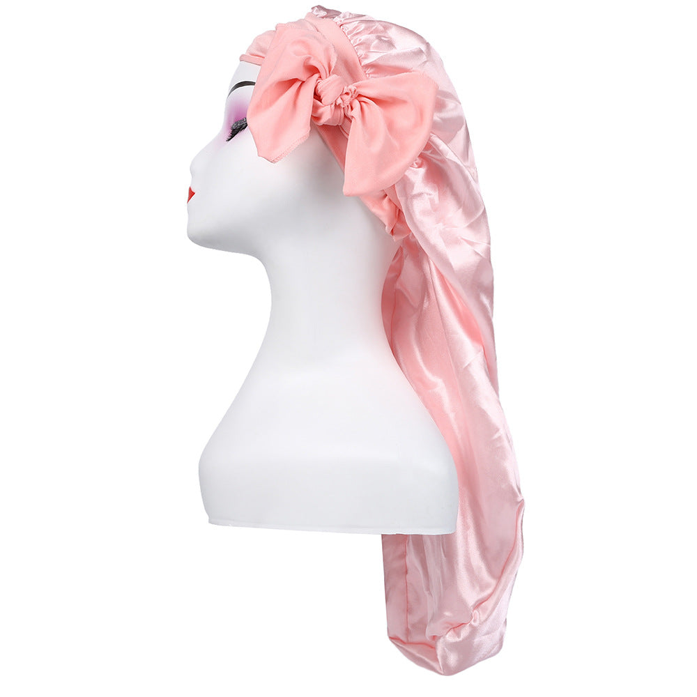 Women's Satin Ribbon Long Nightcap — Hairdressing Shower & Hair Care Turban Hat