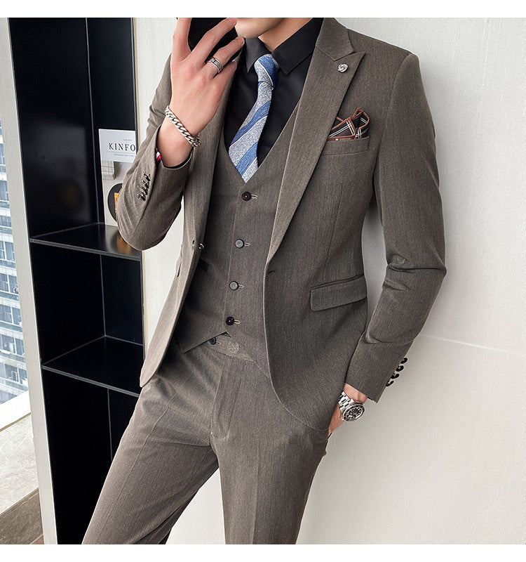 Men's One-Button Three-Piece Tuxedo Suit — Wedding, Groomsman & Business Formal