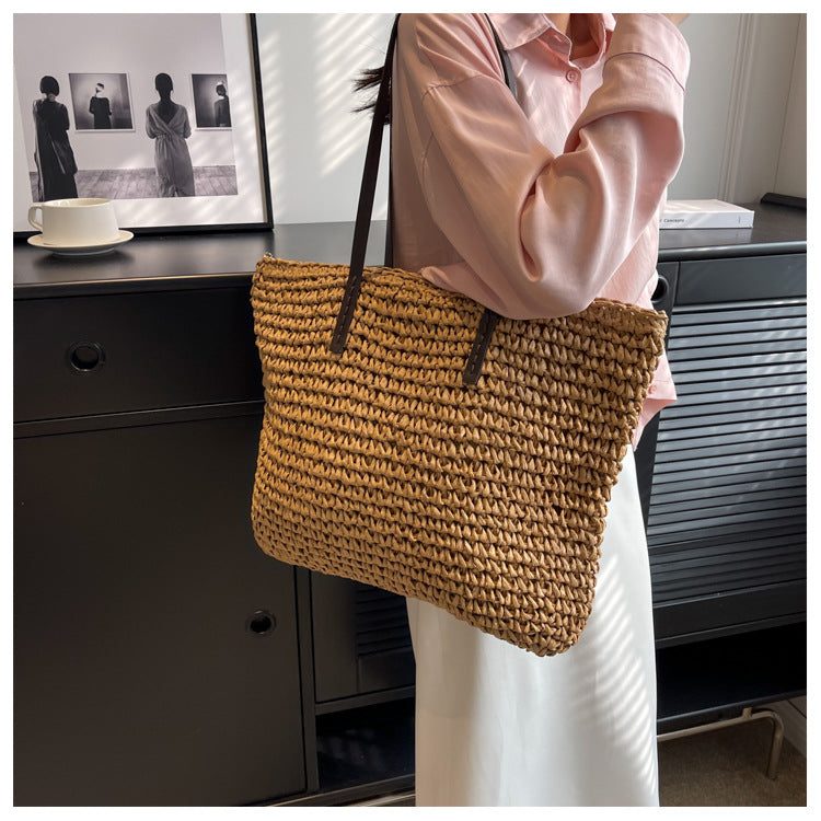 Straw Woven Beach Tote Bag – Large Capacity Casual Shoulder Handbag for Women