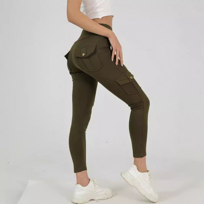 Creative Pocket Fitness Pants Girls Elastic Quick-drying Tight Sexy Fitness Sports Pants High Waist Hip Yoga Pants