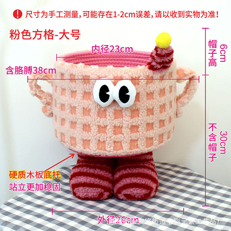 Cartoon Bigfoot Monster Storage Basket — Large Dopamine Lamb Velvet Cute Organizer