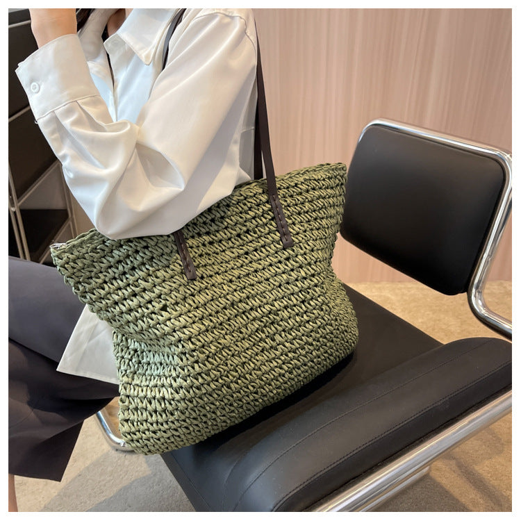 Straw Woven Beach Tote Bag – Large Capacity Casual Shoulder Handbag for Women