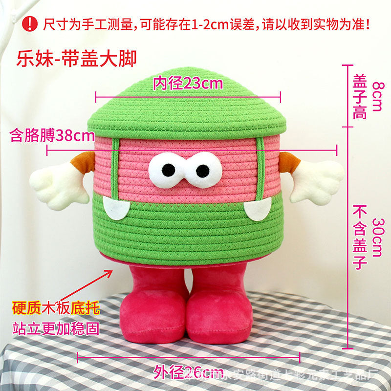 Cartoon Bigfoot Monster Storage Basket — Large Dopamine Lamb Velvet Cute Organizer