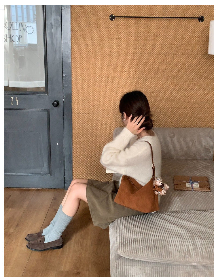Vintage Faux Suede Hobo Bag – Soft Chamois Leather Shoulder Crossbody Bag for Women