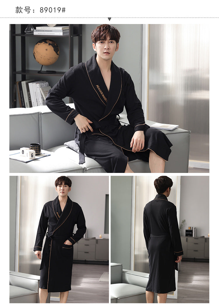 Men's Pure Cotton Plaid Kimono Robe | Long Bathrobe Dressing Gown M-4XL