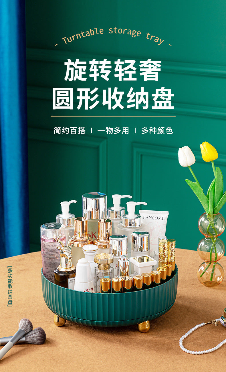 Household Rotating Desktop Storage Box Storage Skin Care Product Storage Rack Dressing Table Plastic Storage Kitchen Living Room Bedroom