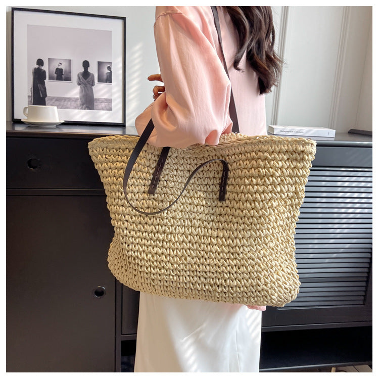 Straw Woven Beach Tote Bag – Large Capacity Casual Shoulder Handbag for Women