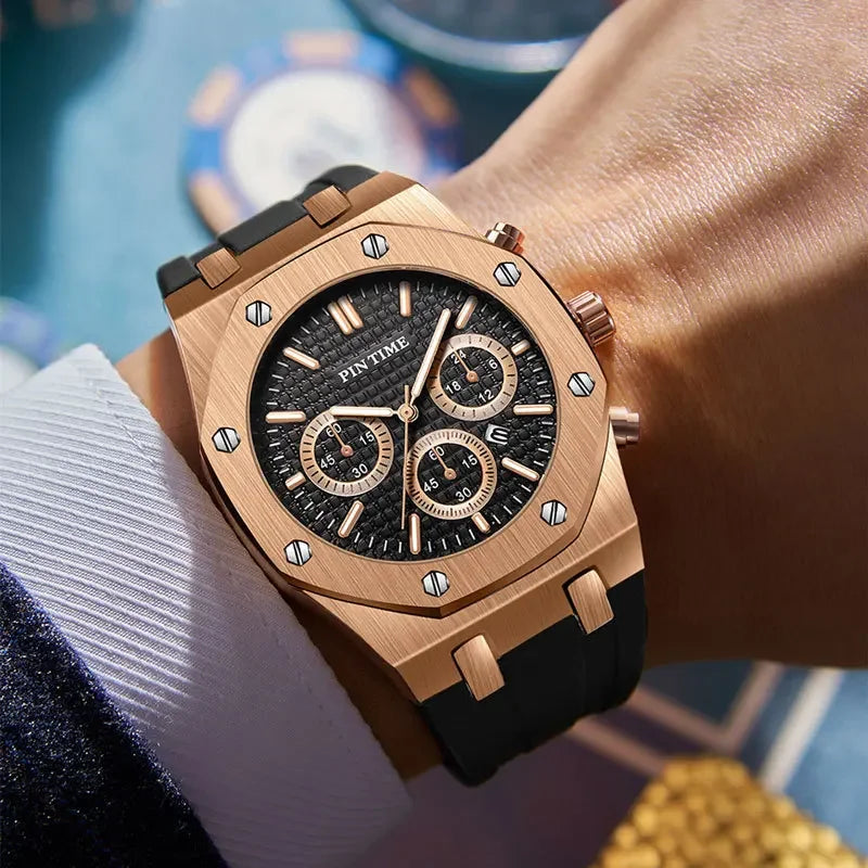 Men's Three-Dial Sports Watch — Multi-Function, Waterproof, Fashion Casual