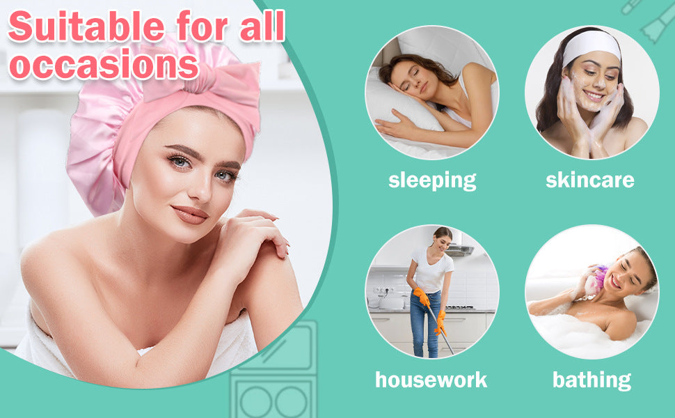 Cross-Border Popular Satin Ribbon Round Hat with Bow, Imitation Silk Beauty and Hair Care Wide-Brimmed Hat, Single-Layer Satin Sleep Cap