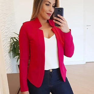 Women's Solid Color Lapel Cardigan Suit Jacket — Long Blazer