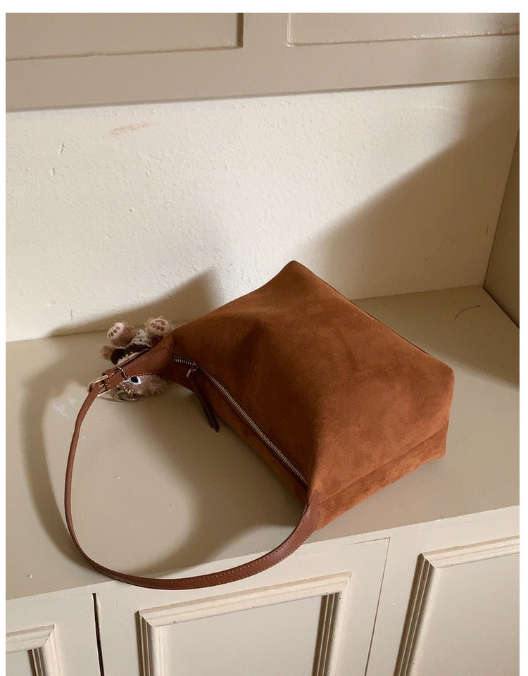 Vintage Faux Suede Hobo Bag – Soft Chamois Leather Shoulder Crossbody Bag for Women