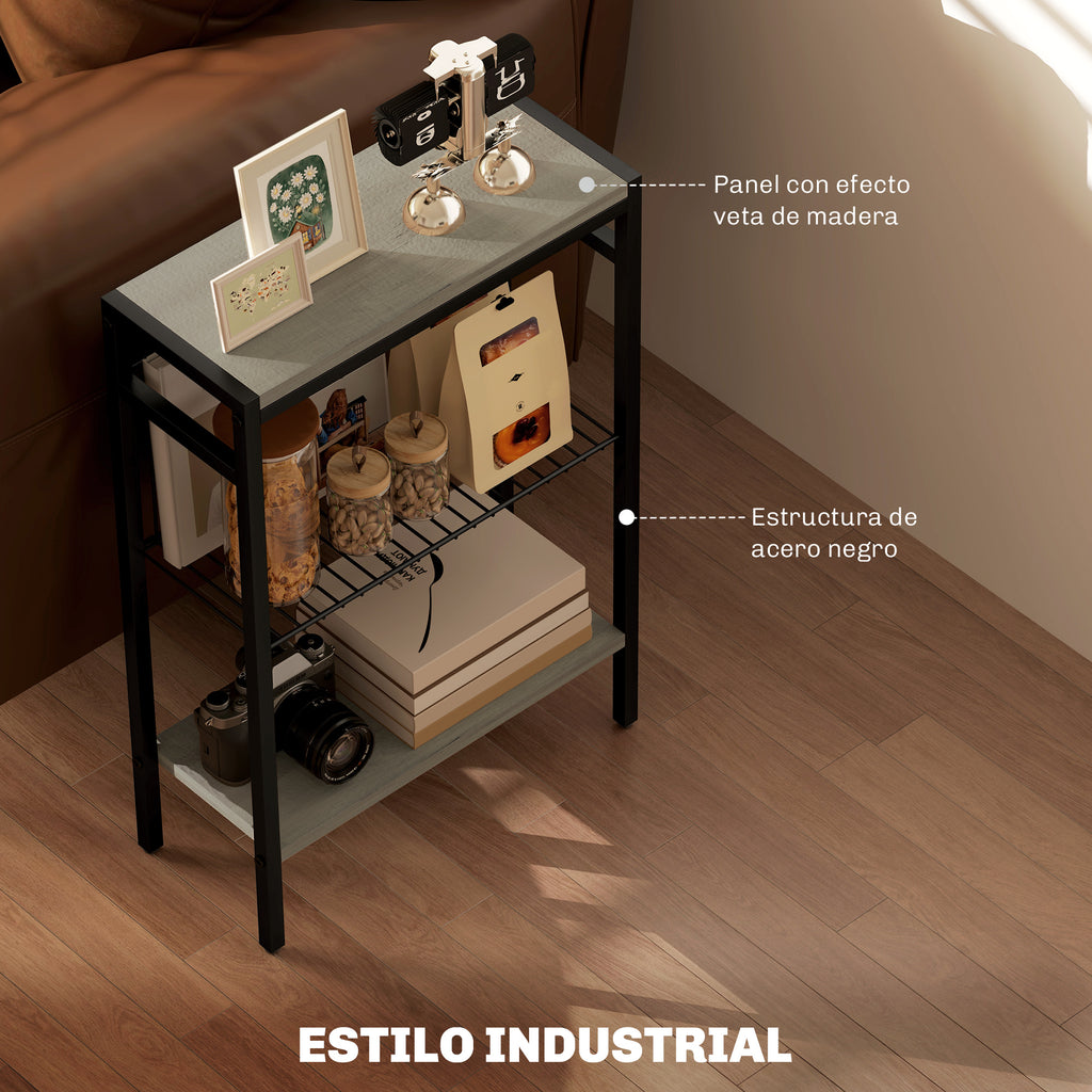 Homcom Narrow Side Table with 3 Levels with Open Shelves and Steel Structure for Living Room Bedroom 43X18X62.5Cm