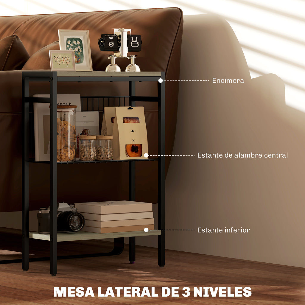 Homcom Narrow Side Table with 3 Levels with Open Shelves and Steel Structure for Living Room Bedroom 43X18X62.5Cm