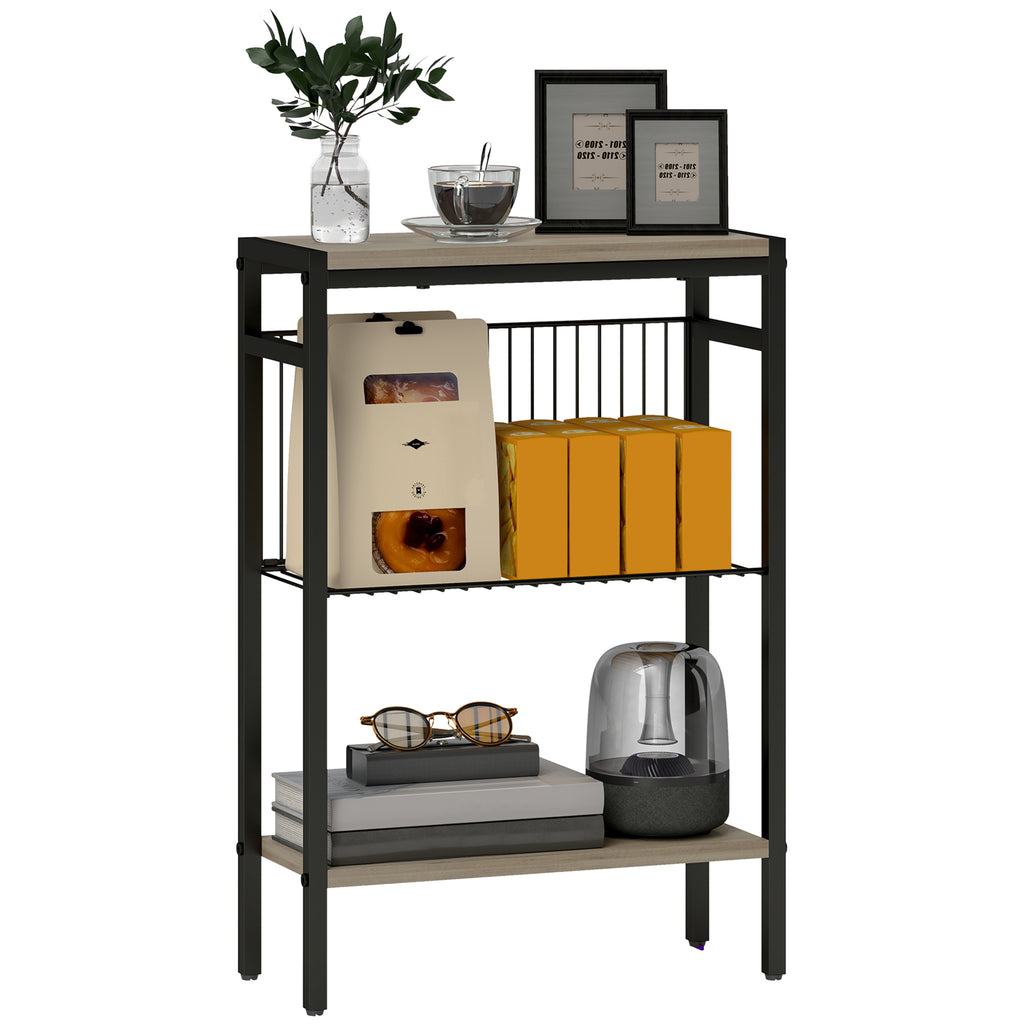 Homcom Narrow Side Table with 3 Levels with Open Shelves and Steel Structure for Living Room Bedroom 43X18X62.5Cm