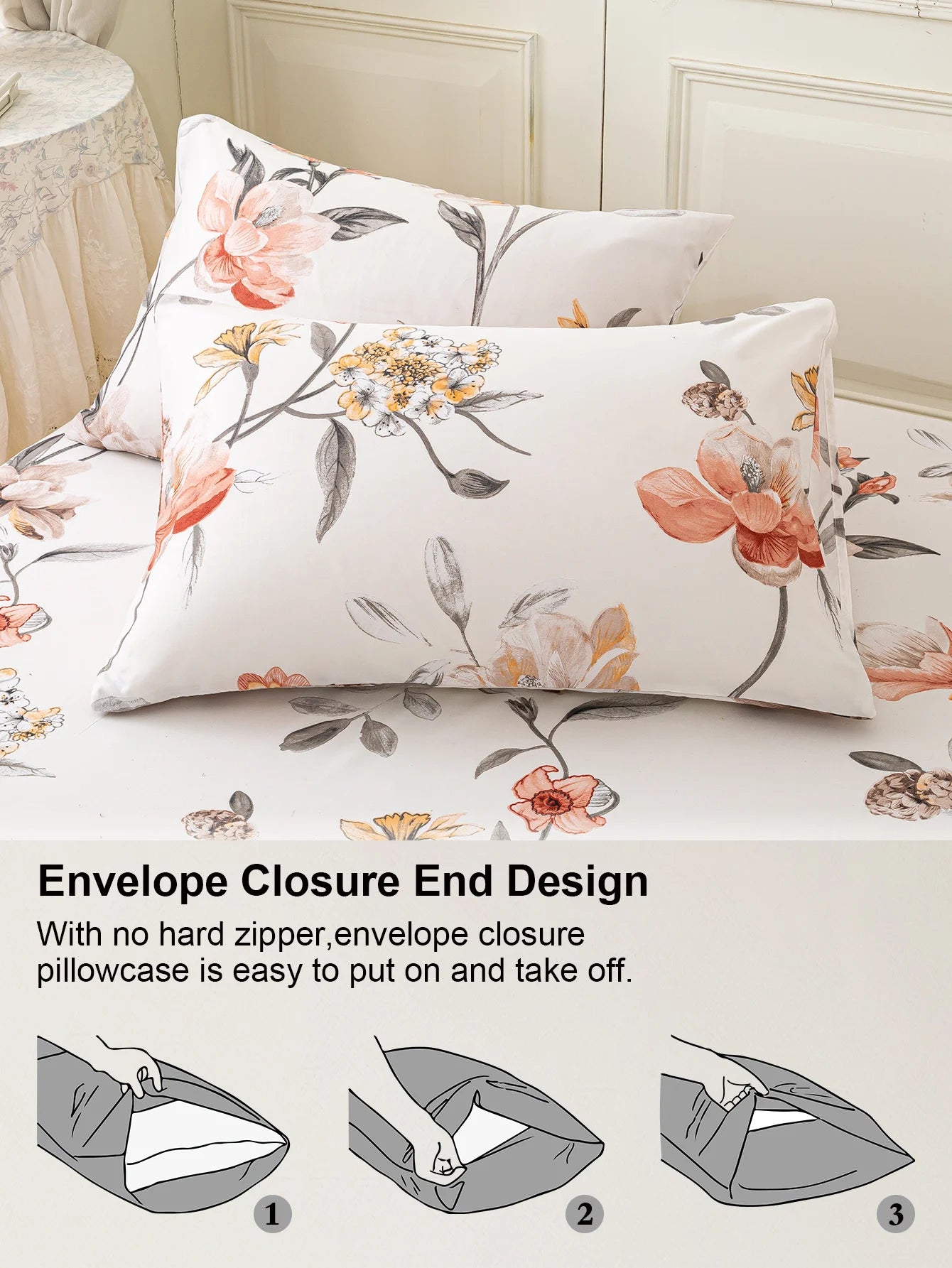 Leaf Floral Print Duvet Cover Set – Soft 3-Piece Bedding with 2 Pillowcases, 2 Colors & 11 Sizes