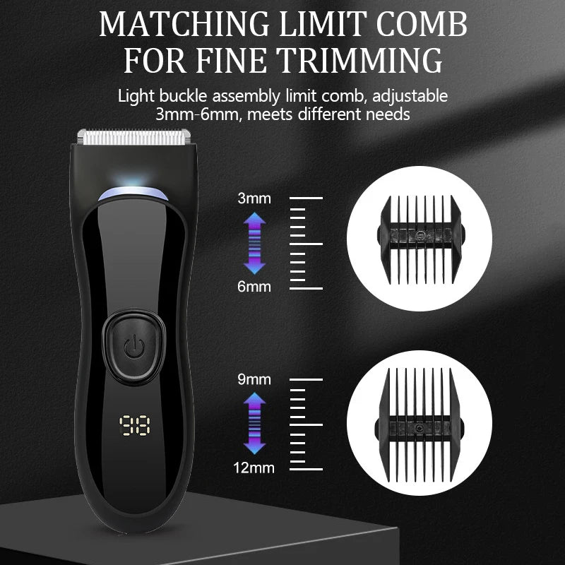 Men's IPX7 Waterproof Body & Beard Trimmer – LED Display, 4 Length Guards, USB Rechargeable