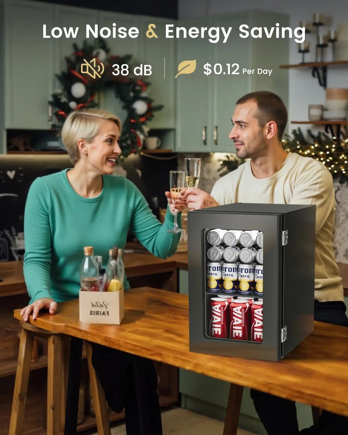 24-Can Mini Fridge with Digital Temperature Control — Compact Beverage Cooler for Soda, Wine & Beer, Black