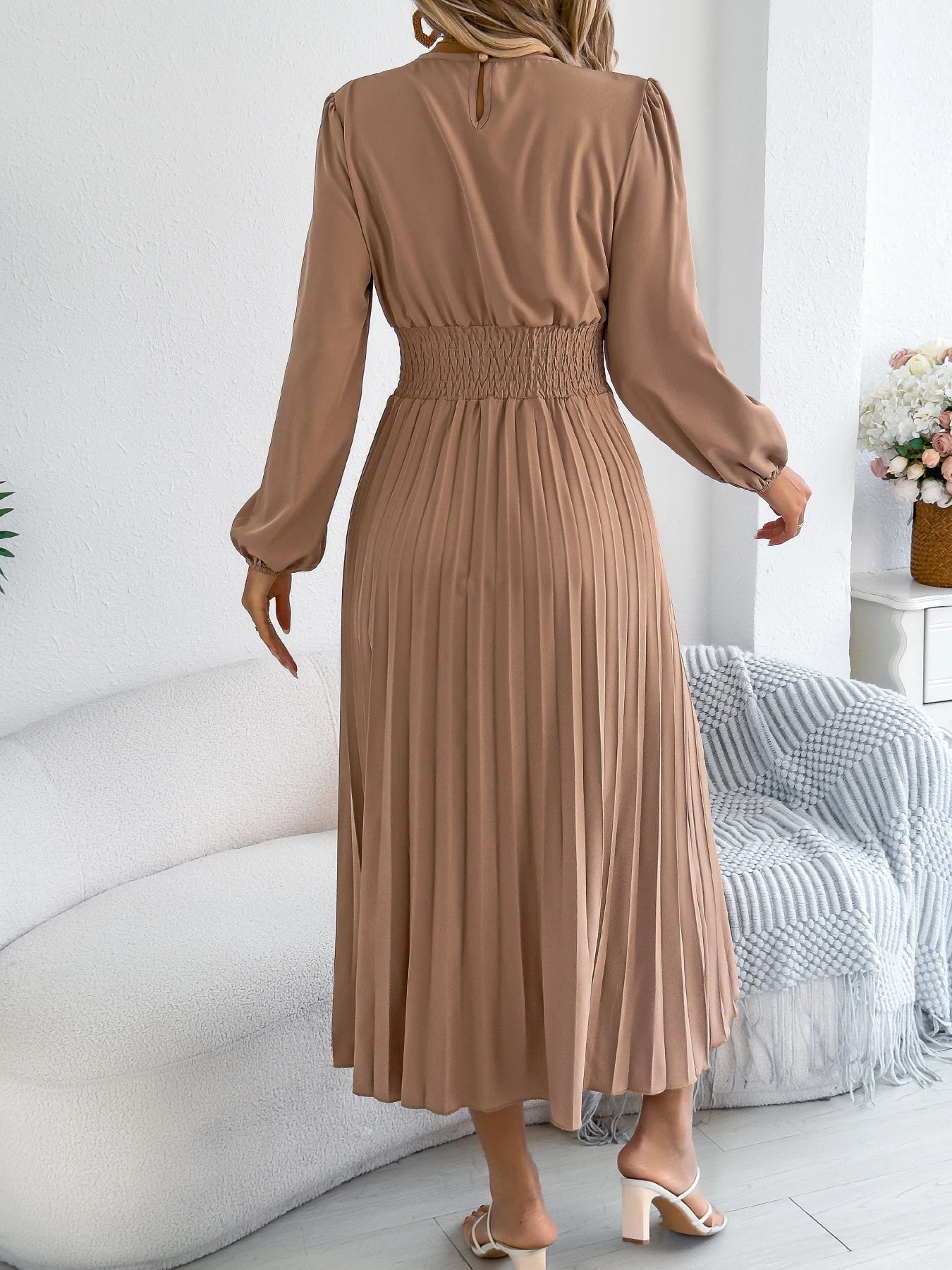 Elegant Dresses Women 2026 Autumn Winter Casual Solid Color High Waist Long Sleeve Maxi Dress Khaki Green Blue Woman Clothing