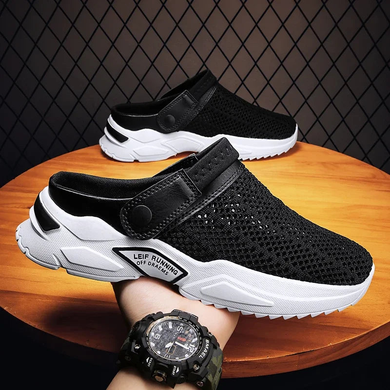 Men's Orthopedic Mesh Sandal Slippers – Hollow Out Breathable Diabetic Walking Shoes with Arch Support