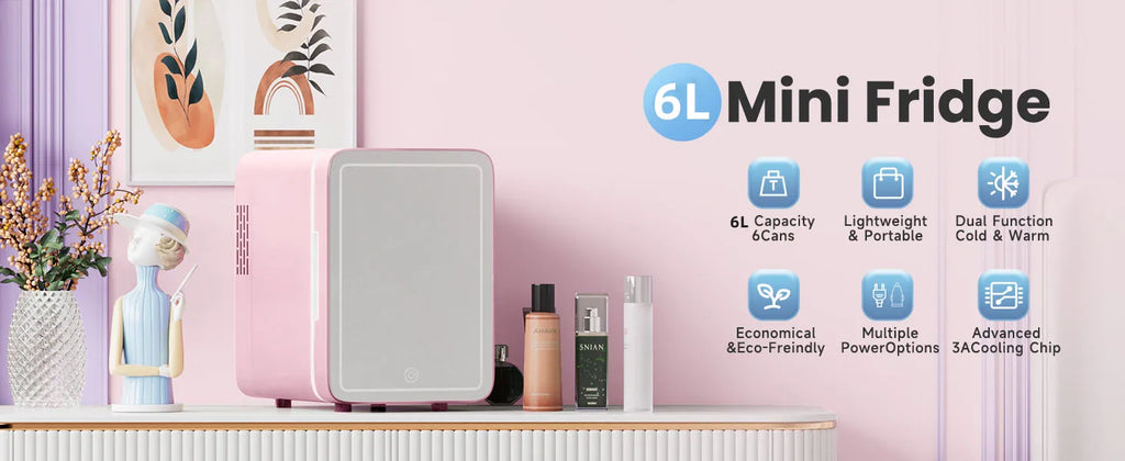 6L/9L LED Mirror Mini Fridge with Light — Portable Cosmetic Refrigerator Cooler & Warmer for Car, Home & Skincare