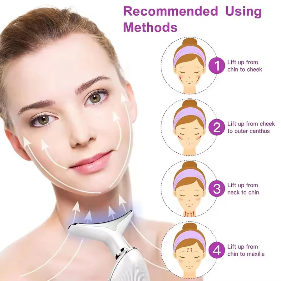 7-Color LED EMS Face & Neck Lifting Massager – Anti-Wrinkle, 45°C Heat & Vibration Skin Tightening Device
