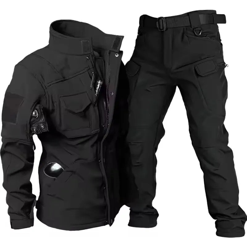 Men's Tactical Soft Shell Jacket & Cargo Pants Set – Waterproof Fleece-Lined Winter 2-Piece
