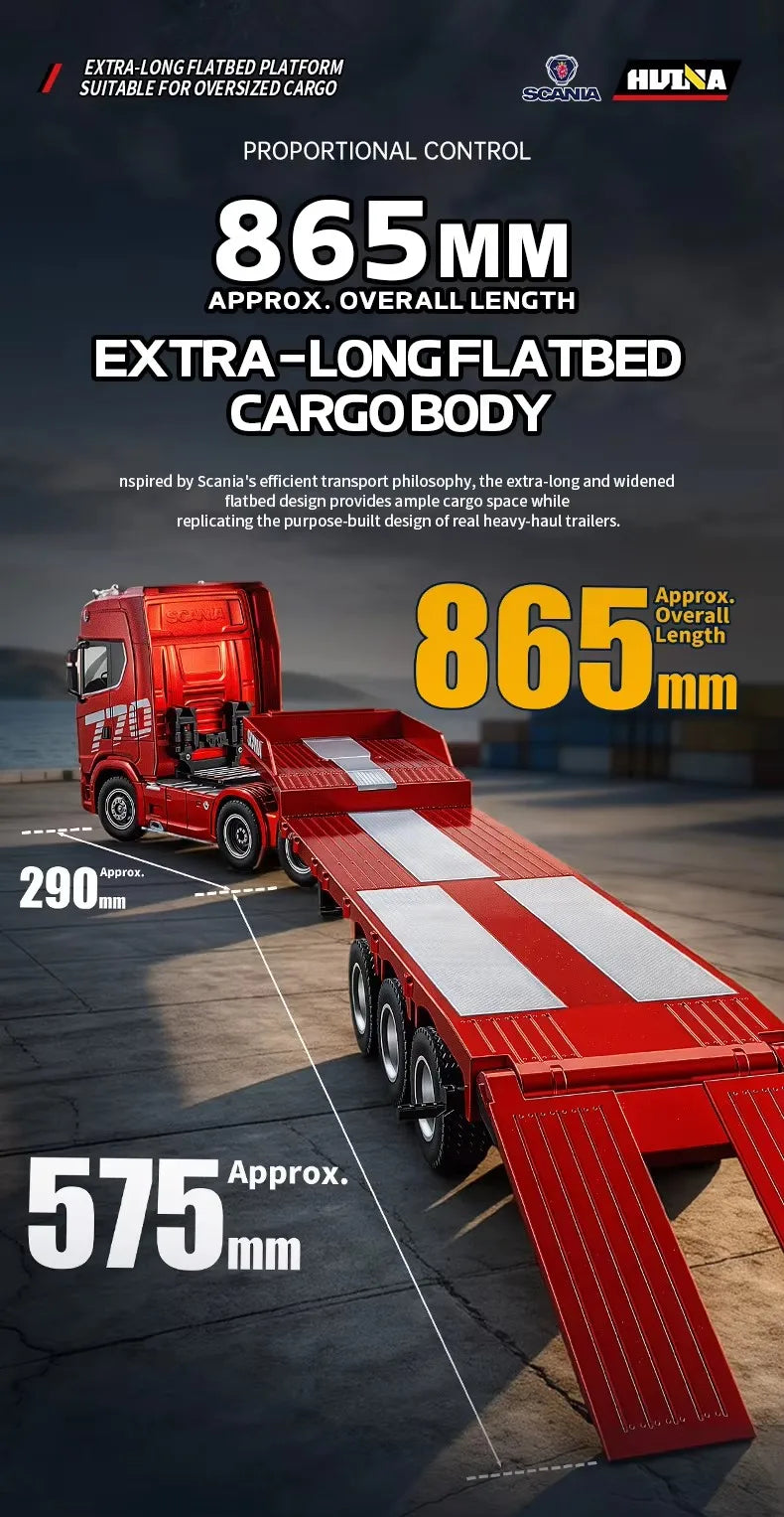 HUINA 1501 1:18 Scale RC Semi Trailer Truck with Sound & Lights – 770S Flatbed Engineering Model