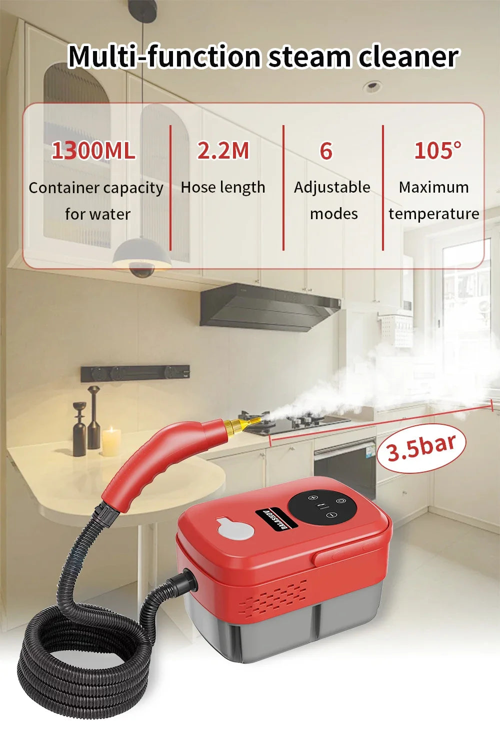 2500W Handheld Steam Cleaner – High Temperature for Air Conditioner, Kitchen Hood & Car (110V/220V)